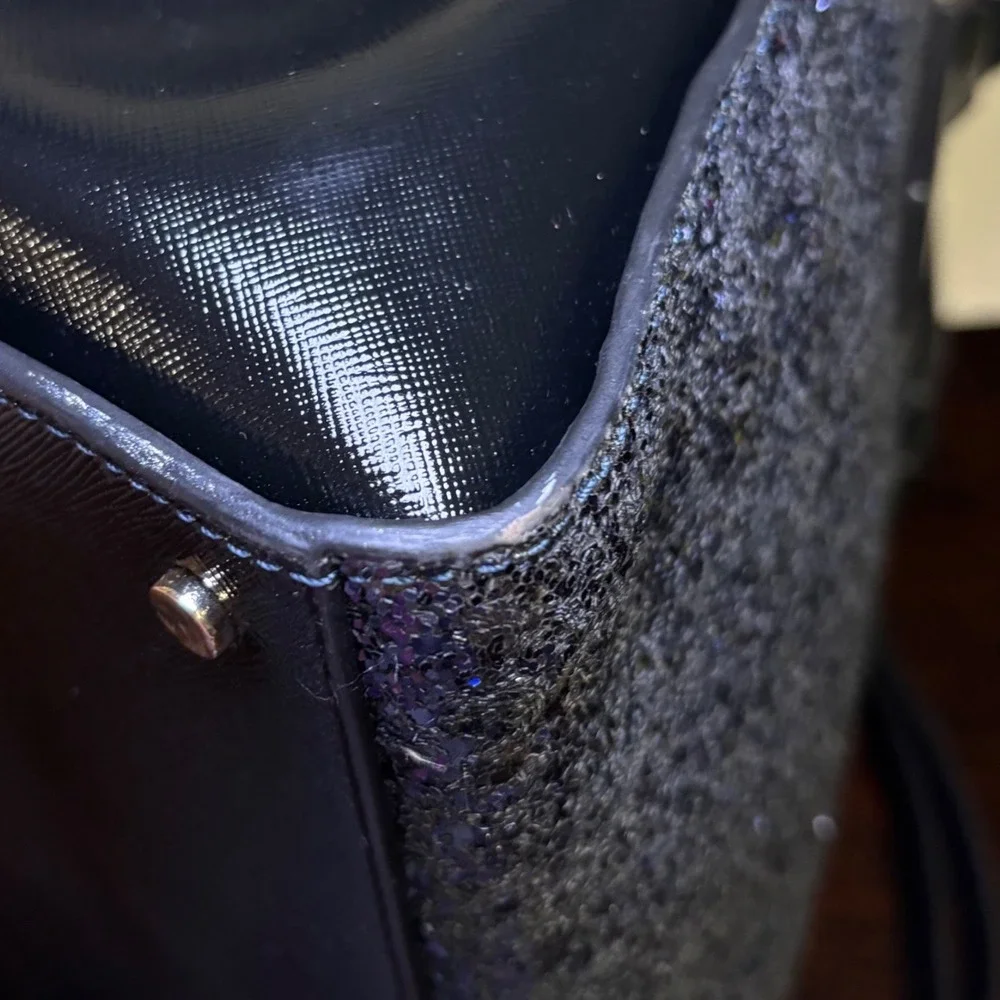 Kate Spade Cameron Navy Glitter Black Saffiano Leather Satchel Crossbody Handbag